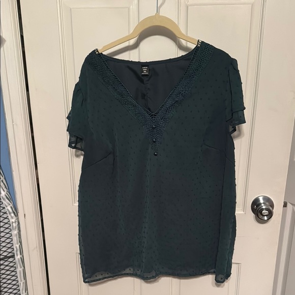SHEIN Deep Teal Textured V-Neck Blouse - Picture 1 of 2